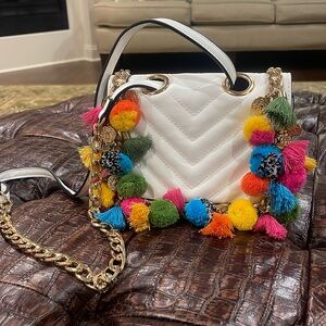 White Aldo Wilderi Rainbow PomPom Purse